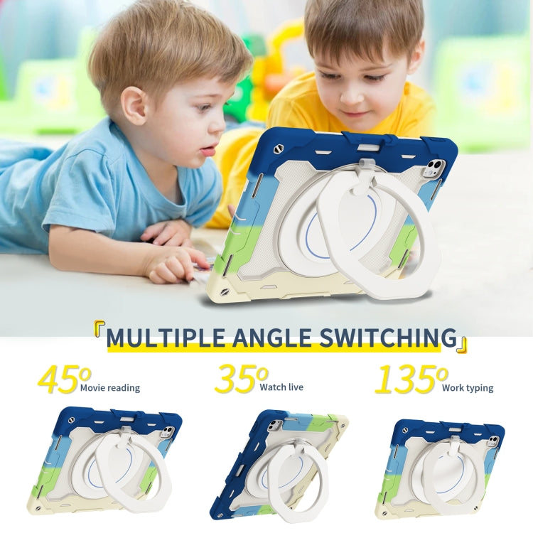 For iPad Pro 13 2024 Armor Portable Rotating Ring Holder Silicone Tablet Case with Pen Slot(Colorful Blue) - iPad Pro 13 2024 Cases by PMC TechLife | Online Shopping South Africa | PMC TechLife | Buy Now Pay Later Mobicred