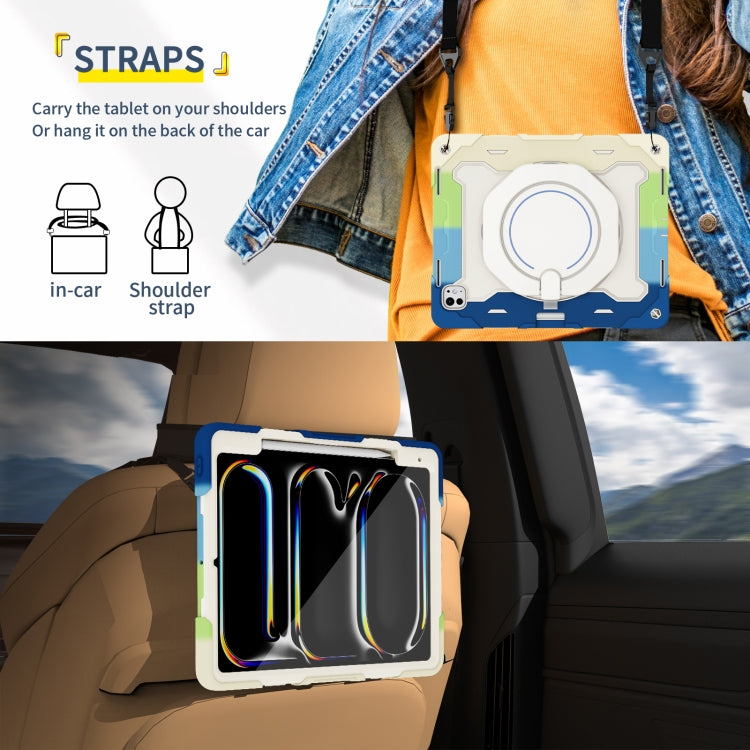 For iPad Pro 13 2024 Armor Portable Rotating Ring Holder Silicone Tablet Case with Pen Slot(Colorful Blue) - iPad Pro 13 2024 Cases by PMC TechLife | Online Shopping South Africa | PMC TechLife | Buy Now Pay Later Mobicred