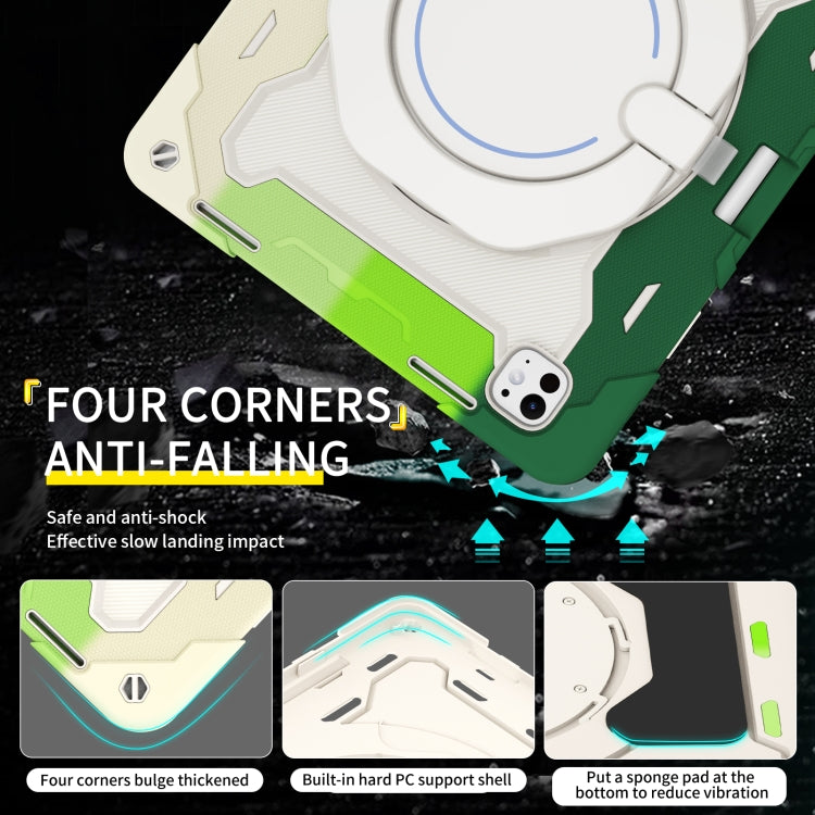 For iPad Pro 13 2024 Armor Portable Rotating Ring Holder Silicone Tablet Case with Pen Slot(Colorful Green) - iPad Pro 13 2024 Cases by PMC TechLife | Online Shopping South Africa | PMC TechLife | Buy Now Pay Later Mobicred