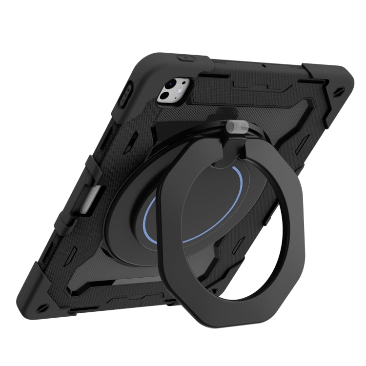 For iPad Pro 13 2024 Armor Portable Rotating Ring Holder Silicone Tablet Case with Pen Slot(Black) - iPad Pro 13 2024 Cases by PMC TechLife | Online Shopping South Africa | PMC TechLife | Buy Now Pay Later Mobicred