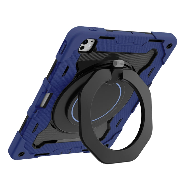 For iPad Pro 13 2024 Armor Portable Rotating Ring Holder Silicone Tablet Case with Pen Slot(Navy Blue) - iPad Pro 13 2024 Cases by PMC TechLife | Online Shopping South Africa | PMC TechLife | Buy Now Pay Later Mobicred