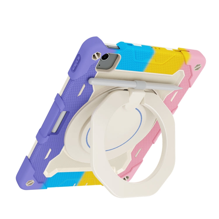For iPad Air 11 2024 Armor Portable Rotating Ring Holder Silicone Tablet Case with Pen Slot(Colorful Pink) - iPad Air 11 2024 Cases by PMC TechLife | Online Shopping South Africa | PMC TechLife | Buy Now Pay Later Mobicred