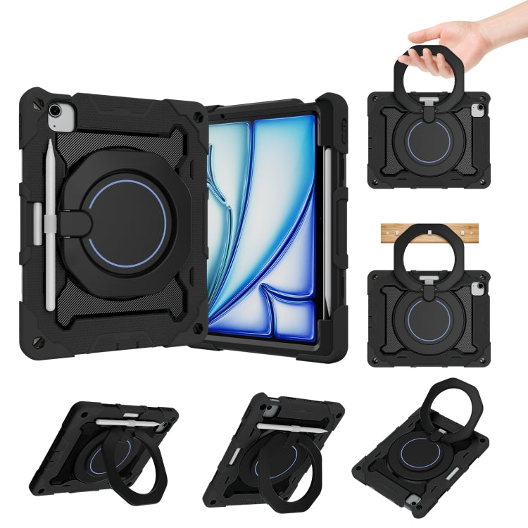 For iPad Air 11 2024 / 2025 Armor Portable Rotating Ring Holder Silicone Tablet Case with Pen Slot(Black) - iPad Air 11 2025 / 2024 Cases by PMC TechLife | Online Shopping South Africa | PMC TechLife | Buy Now Pay Later Mobicred