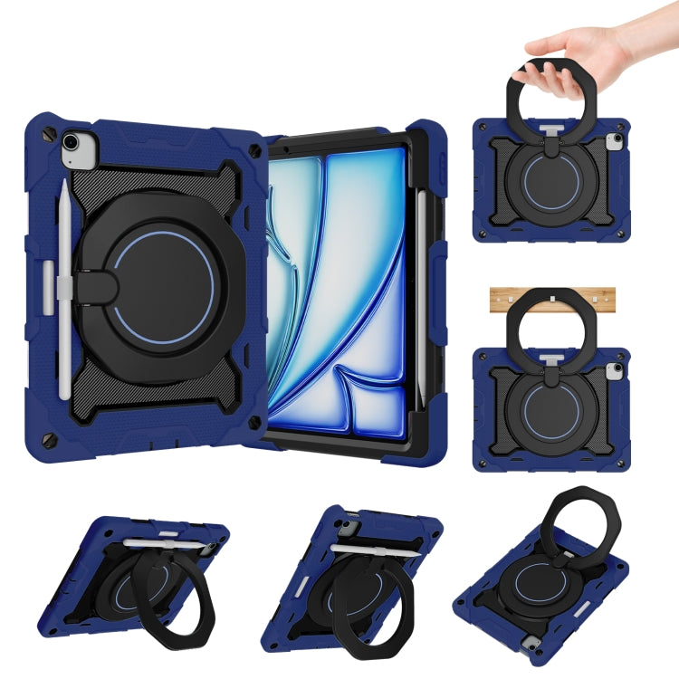 For iPad Air 11 2024 / 2025 Armor Portable Rotating Ring Holder Silicone Tablet Case with Pen Slot(Navy Blue) - iPad Air 11 2025 / 2024 Cases by PMC TechLife | Online Shopping South Africa | PMC TechLife | Buy Now Pay Later Mobicred