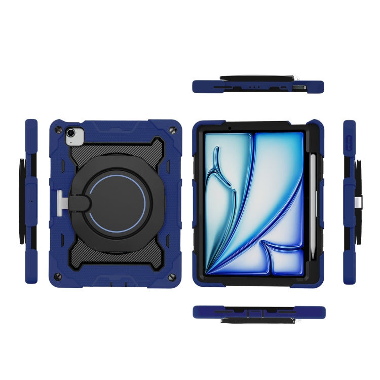 For iPad Air 11 2024 / 2025 Armor Portable Rotating Ring Holder Silicone Tablet Case with Pen Slot(Navy Blue) - iPad Air 11 2025 / 2024 Cases by PMC TechLife | Online Shopping South Africa | PMC TechLife | Buy Now Pay Later Mobicred
