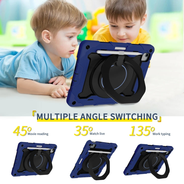 For iPad Air 11 2024 / 2025 Armor Portable Rotating Ring Holder Silicone Tablet Case with Pen Slot(Navy Blue) - iPad Air 11 2025 / 2024 Cases by PMC TechLife | Online Shopping South Africa | PMC TechLife | Buy Now Pay Later Mobicred