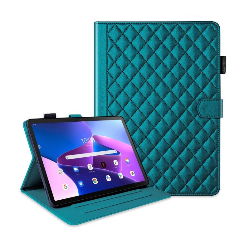 For Lenovo Tab M10 Plus 10.6 3rd Gen Rhombus Lattice Leather Smart Tablet Case(Dark Green) - Lenovo by PMC TechLife | Online Shopping South Africa | PMC TechLife | Buy Now Pay Later Mobicred