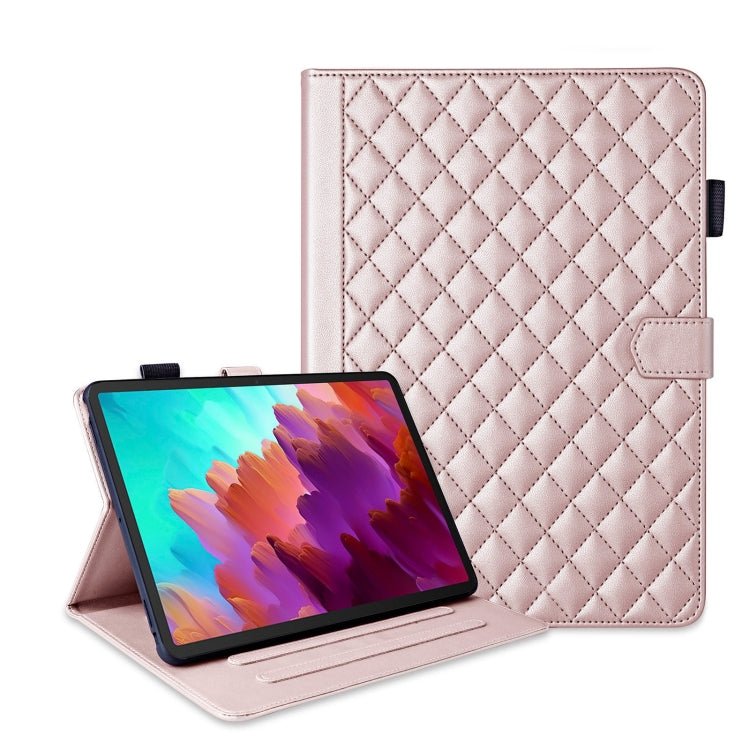 For Lenovo Xiaoxin Pad Pro 12.7 2023 Rhombus Lattice Leather Tablet Case(Rose Gold) - Lenovo by PMC TechLife | Online Shopping South Africa | PMC TechLife | Buy Now Pay Later Mobicred