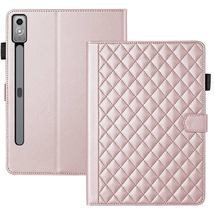For Lenovo Xiaoxin Pad Pro 12.7 2023 Rhombus Lattice Leather Tablet Case(Rose Gold) - Lenovo by PMC TechLife | Online Shopping South Africa | PMC TechLife | Buy Now Pay Later Mobicred
