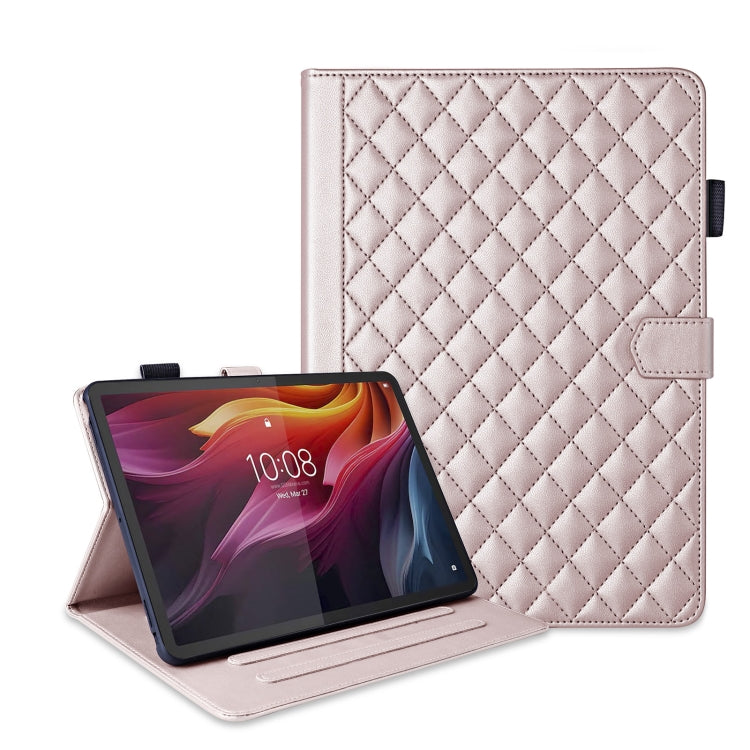 For Lenovo Xiaoxin Pad Pro 12.7 2025 Rhombus Lattice Leather Tablet Case(Rose Gold) - Lenovo by PMC TechLife | Online Shopping South Africa | PMC TechLife | Buy Now Pay Later Mobicred