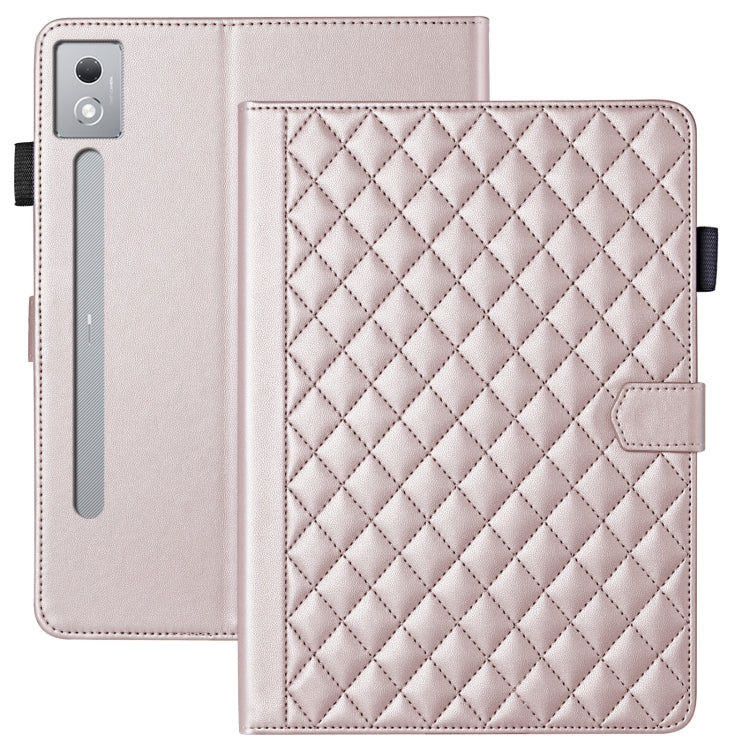 For Lenovo Xiaoxin Pad Pro 12.7 2025 Rhombus Lattice Leather Tablet Case(Rose Gold) - Lenovo by PMC TechLife | Online Shopping South Africa | PMC TechLife | Buy Now Pay Later Mobicred
