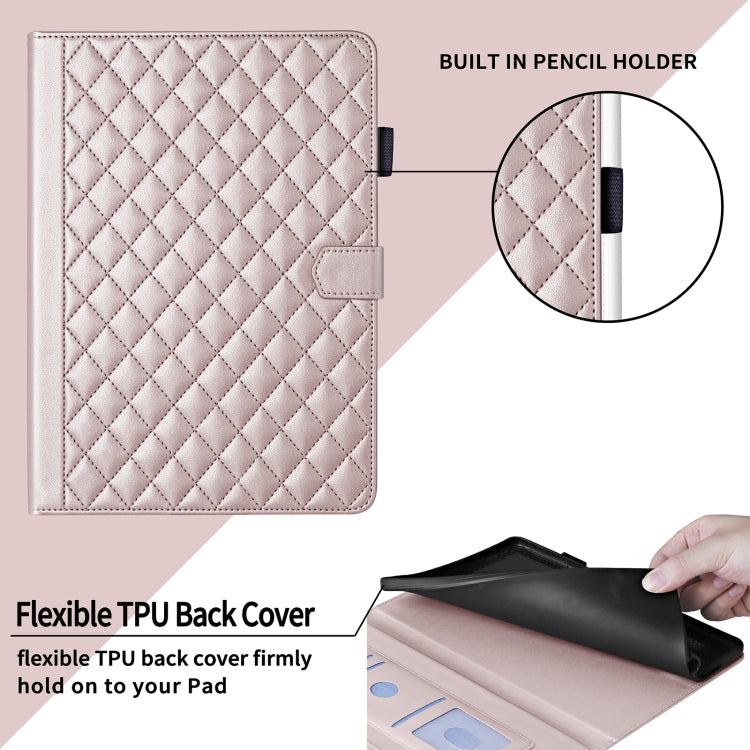 For Lenovo Xiaoxin Pad Pro 12.7 2025 Rhombus Lattice Leather Tablet Case(Rose Gold) - Lenovo by PMC TechLife | Online Shopping South Africa | PMC TechLife | Buy Now Pay Later Mobicred