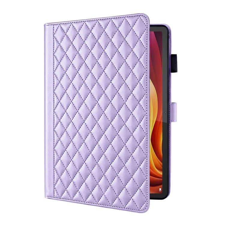 For Lenovo Xiaoxin Pad Pro 12.7 2025 Rhombus Lattice Leather Tablet Case(Purple) - Lenovo by PMC TechLife | Online Shopping South Africa | PMC TechLife | Buy Now Pay Later Mobicred