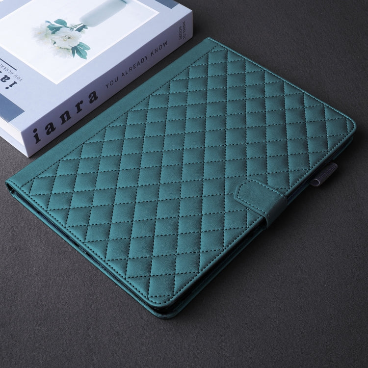 For Lenovo Xiaoxin Pad Pro 12.7 2025 Rhombus Lattice Leather Tablet Case(Dark Green) - Lenovo by PMC TechLife | Online Shopping South Africa | PMC TechLife | Buy Now Pay Later Mobicred