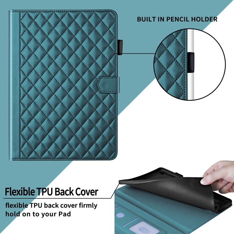 For Lenovo Xiaoxin Pad Pro 12.7 2025 Rhombus Lattice Leather Tablet Case(Dark Green) - Lenovo by PMC TechLife | Online Shopping South Africa | PMC TechLife | Buy Now Pay Later Mobicred
