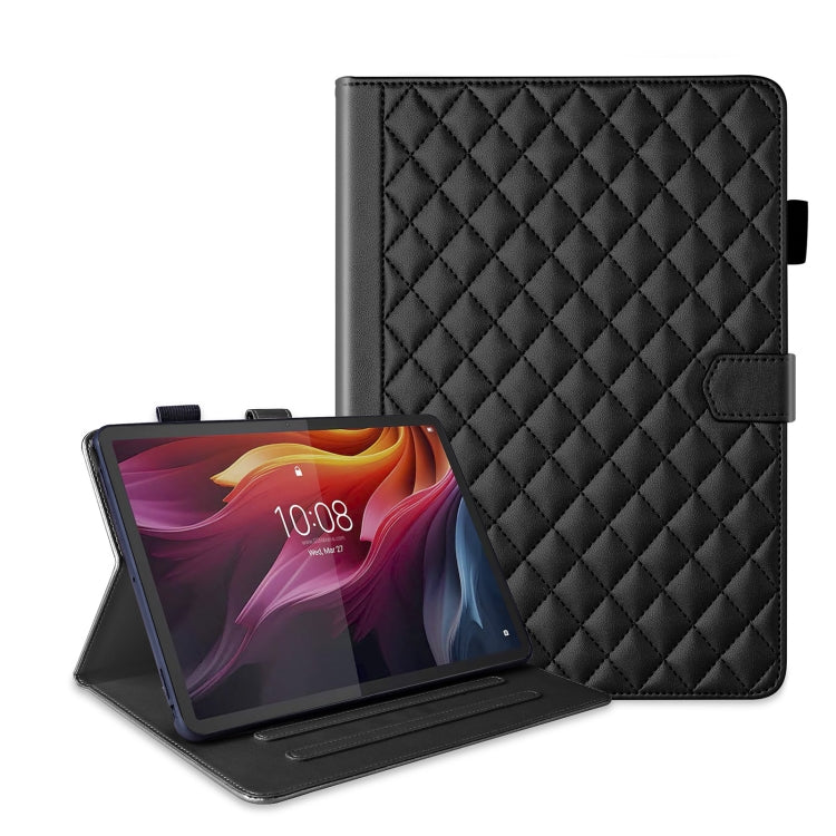 For Lenovo Xiaoxin Pad Pro 12.7 2025 Rhombus Lattice Leather Tablet Case(Black) - Lenovo by PMC TechLife | Online Shopping South Africa | PMC TechLife | Buy Now Pay Later Mobicred