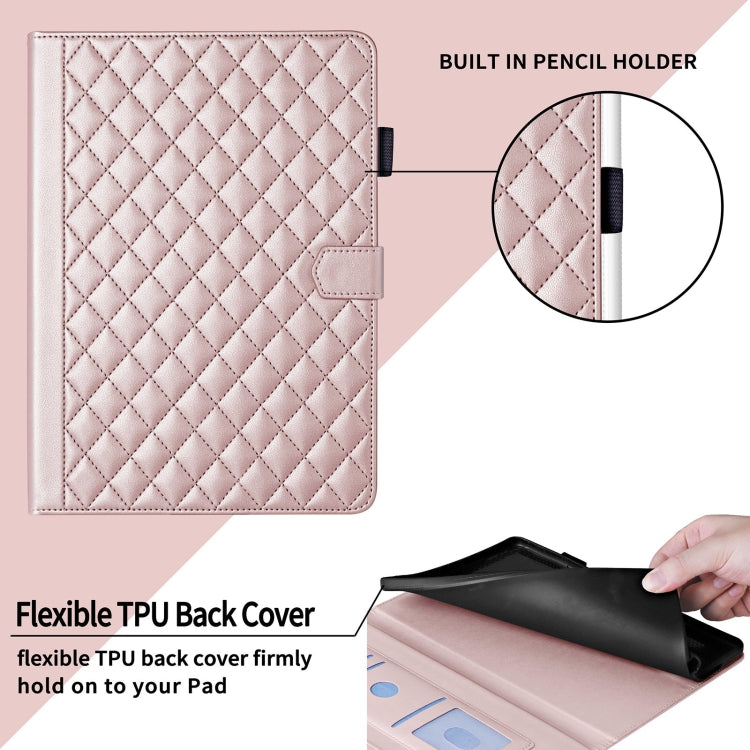 For Amazon Kindle Fire HD10 2023 Rhombus Lattice Leather Tablet Case(Rose Gold) - Amazon by PMC TechLife | Online Shopping South Africa | PMC TechLife | Buy Now Pay Later Mobicred
