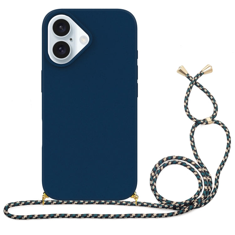 For iPhone 16 Plus Wheat Straw Material + TPU Phone Case with Lanyard(Blue) - iPhone 16 Plus Cases by PMC TechLife | Online Shopping South Africa | PMC TechLife | Buy Now Pay Later Mobicred