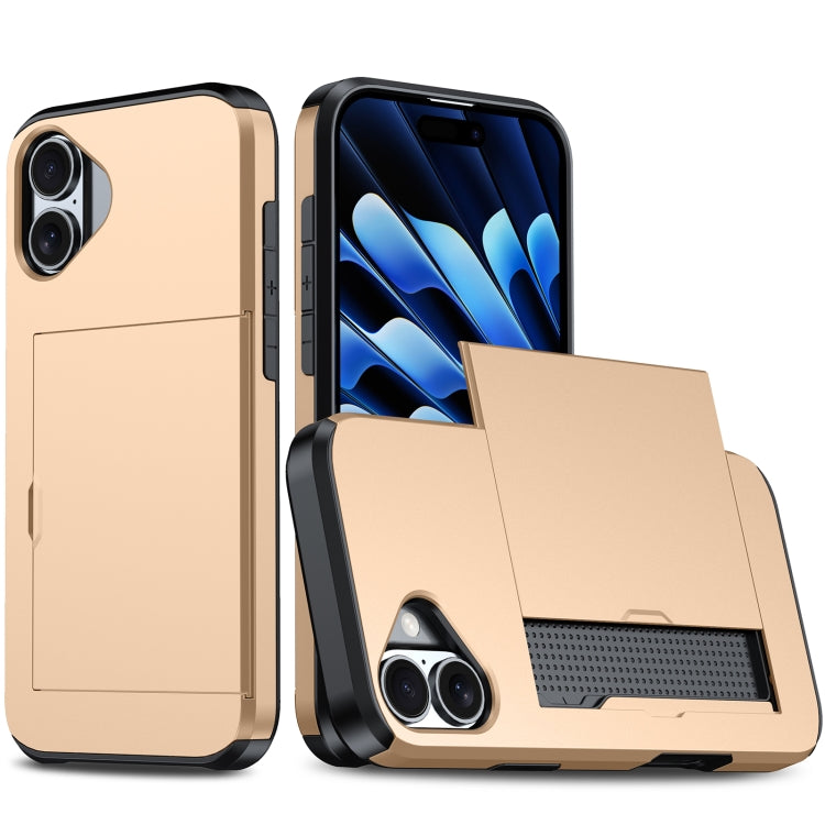 For iPhone 16 Shockproof Armor Phone Case with Card Slot(Gold) - iPhone 16 Cases by PMC TechLife | Online Shopping South Africa | PMC TechLife | Buy Now Pay Later Mobicred