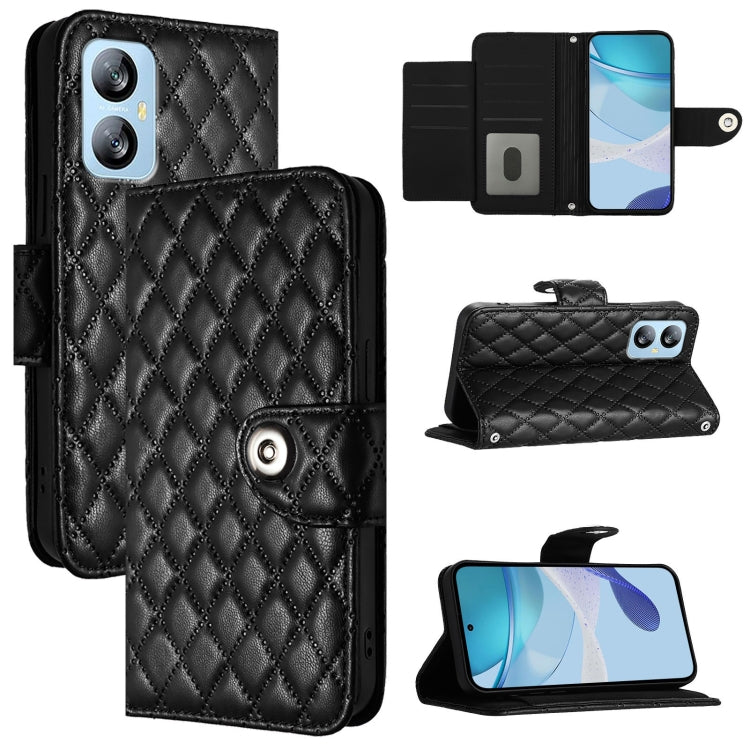 For Blackview A52 Rhombic Texture Flip Leather Phone Case with Lanyard(Black) - More Brand by PMC TechLife | Online Shopping South Africa | PMC TechLife | Buy Now Pay Later Mobicred