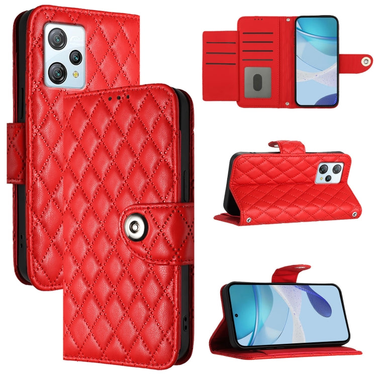 For Blackview A53 Rhombic Texture Flip Leather Phone Case with Lanyard(Red) - More Brand by PMC TechLife | Online Shopping South Africa | PMC TechLife | Buy Now Pay Later Mobicred