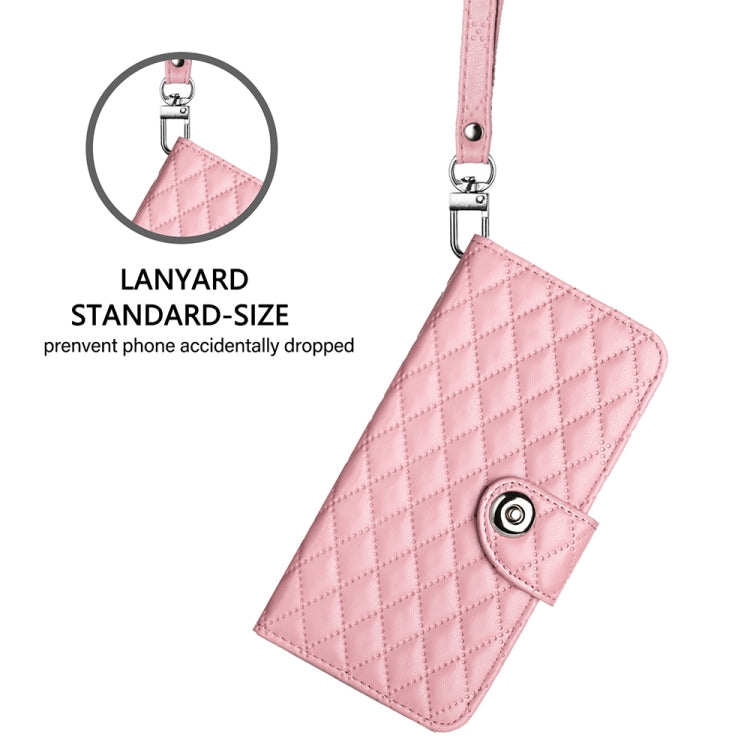 For Blackview A53 Rhombic Texture Flip Leather Phone Case with Lanyard(Pink) - More Brand by PMC TechLife | Online Shopping South Africa | PMC TechLife | Buy Now Pay Later Mobicred