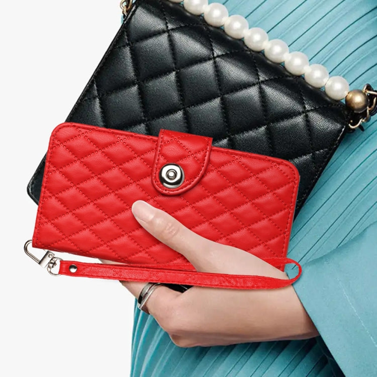 For Blackview Color 8 Rhombic Texture Flip Leather Phone Case with Lanyard(Red) - More Brand by PMC TechLife | Online Shopping South Africa | PMC TechLife | Buy Now Pay Later Mobicred