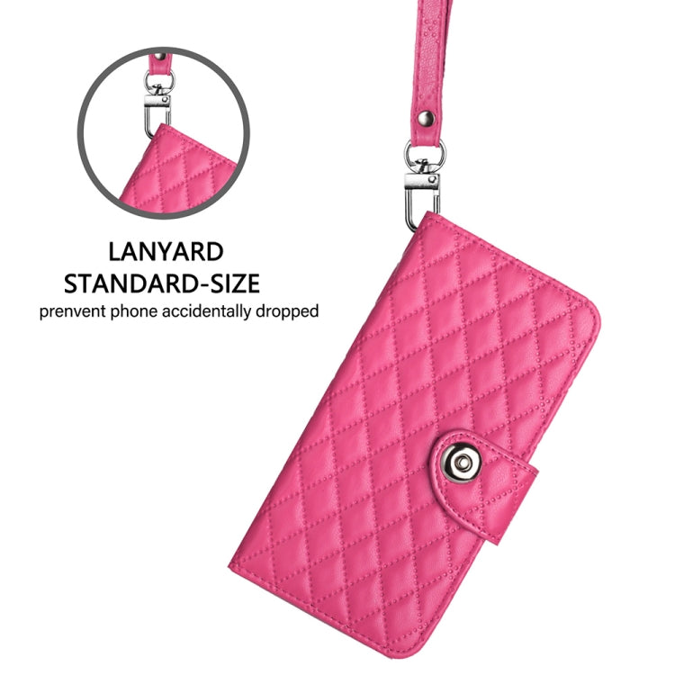 For Blackview Shark 8 Rhombic Texture Flip Leather Phone Case with Lanyard(Rose Red) - More Brand by PMC TechLife | Online Shopping South Africa | PMC TechLife | Buy Now Pay Later Mobicred