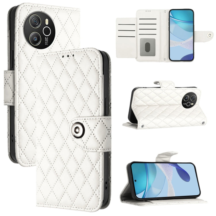 For Blackview Shark 8 Rhombic Texture Flip Leather Phone Case with Lanyard(White) - More Brand by PMC TechLife | Online Shopping South Africa | PMC TechLife | Buy Now Pay Later Mobicred