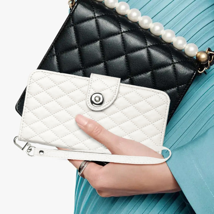 For Blackview Shark 8 Rhombic Texture Flip Leather Phone Case with Lanyard(White) - More Brand by PMC TechLife | Online Shopping South Africa | PMC TechLife | Buy Now Pay Later Mobicred