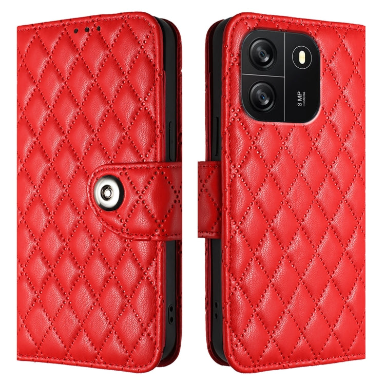 For Blackview Wave 6C Rhombic Texture Flip Leather Phone Case with Lanyard(Red) - More Brand by PMC TechLife | Online Shopping South Africa | PMC TechLife | Buy Now Pay Later Mobicred