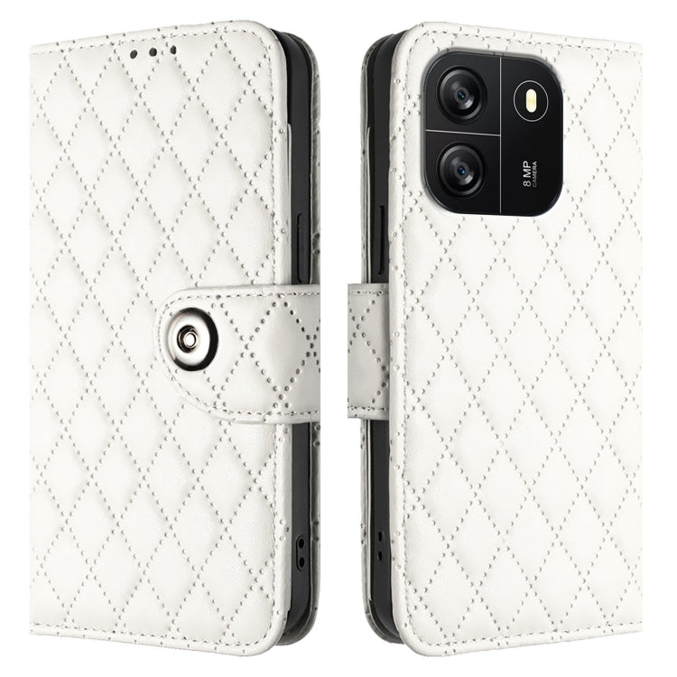 For Blackview Wave 6C Rhombic Texture Flip Leather Phone Case with Lanyard(White) - More Brand by PMC TechLife | Online Shopping South Africa | PMC TechLife | Buy Now Pay Later Mobicred