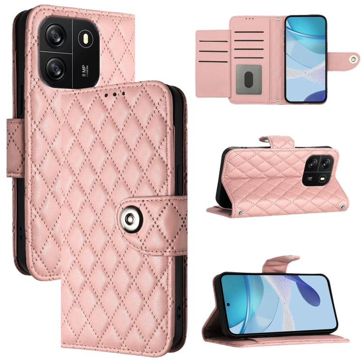 For Blackview Wave 6C Rhombic Texture Flip Leather Phone Case with Lanyard(Coral Pink) - More Brand by PMC TechLife | Online Shopping South Africa | PMC TechLife | Buy Now Pay Later Mobicred
