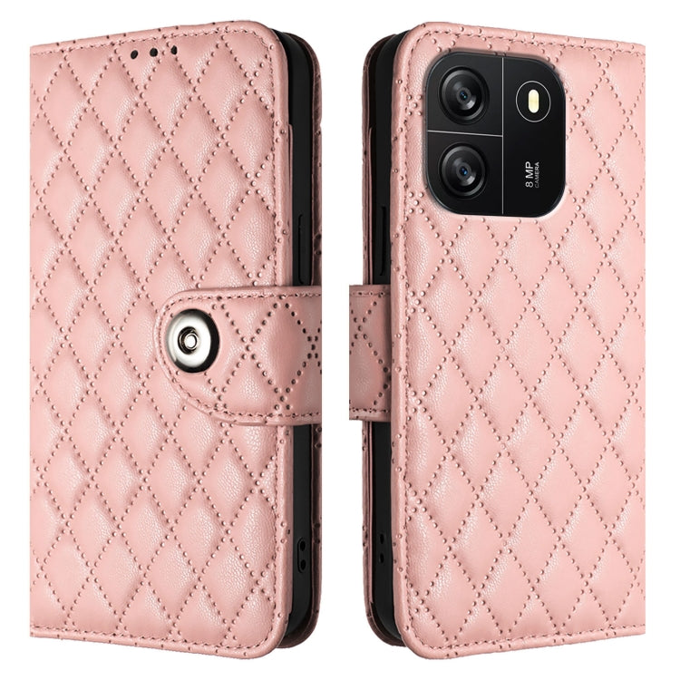 For Blackview Wave 6C Rhombic Texture Flip Leather Phone Case with Lanyard(Coral Pink) - More Brand by PMC TechLife | Online Shopping South Africa | PMC TechLife | Buy Now Pay Later Mobicred