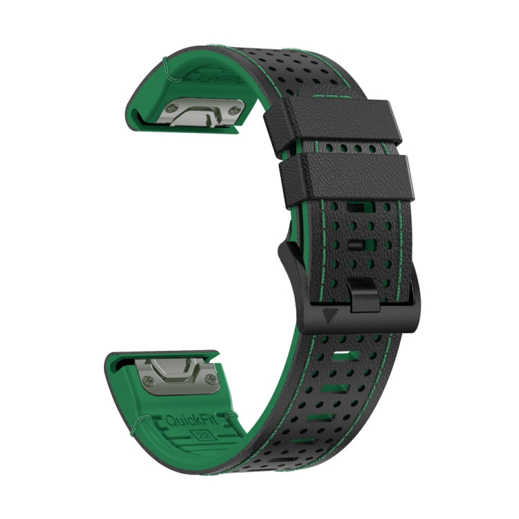 For Garmin Fenix 7X 26mm Dot Hole Silicone Leather Quick Release Watch Band(Black Green) - free shipping - PMc TechLife - Order now!