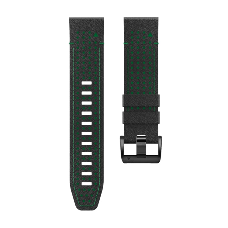 For Garmin Fenix 7X 26mm Dot Hole Silicone Leather Quick Release Watch Band(Black Green) - free shipping - PMc TechLife - Order now!