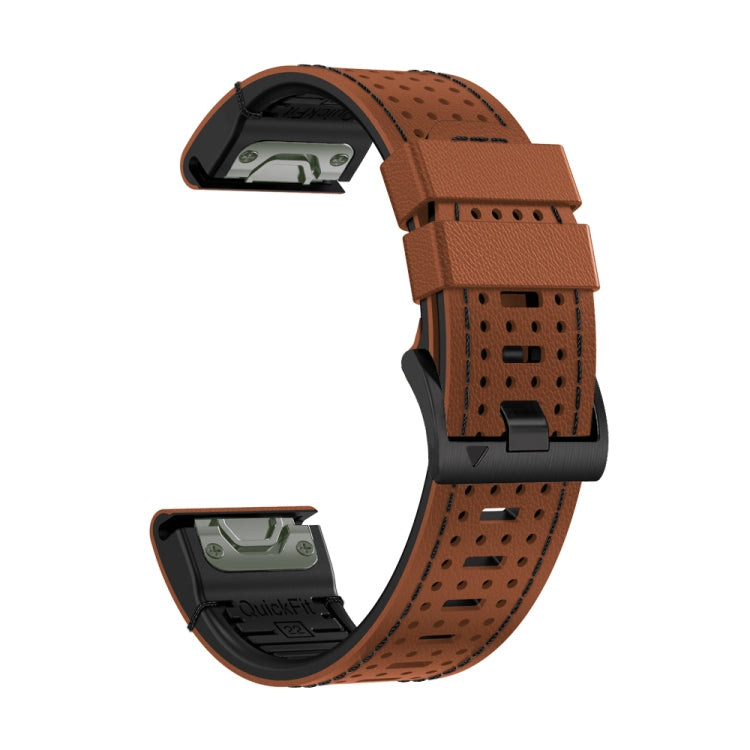For Garmin Fenix 7X 26mm Dot Hole Silicone Leather Quick Release Watch Band(Brown Black) - free shipping - PMc TechLife - Order now!