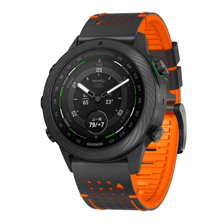 For Garmin Fenix 7 22mm Dot Hole Silicone Leather Quick Release Watch Band(Black Orange) - free shipping - PMc TechLife - Order now!