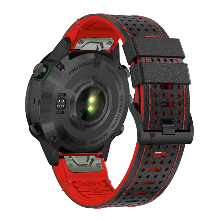 For Garmin Fenix 7 22mm Dot Hole Silicone Leather Quick Release Watch Band(Black Red) - free shipping - PMc TechLife - Order now!
