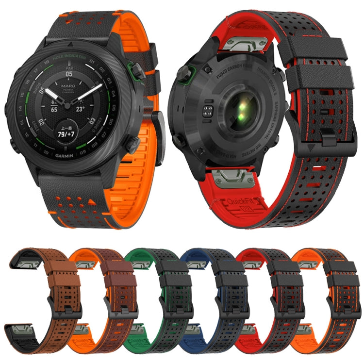 For Garmin Fenix 7 22mm Dot Hole Silicone Leather Quick Release Watch Band(Black Red) - free shipping - PMc TechLife - Order now!