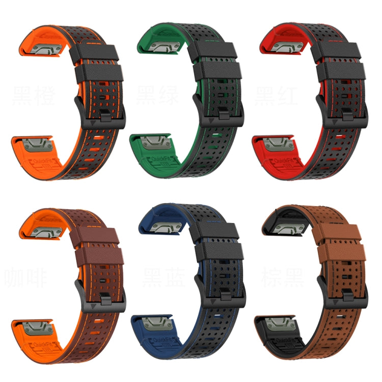 For Garmin Fenix 7X 26mm Dot Hole Silicone Leather Quick Release Watch Band(Black Blue) - free shipping - PMc TechLife - Order now!