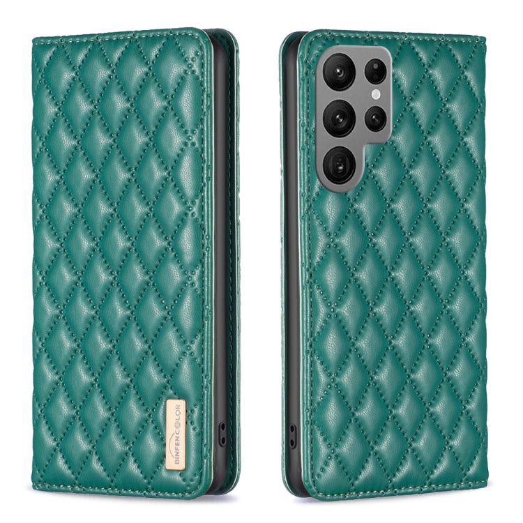 For Samsung Galaxy S25 Ultra 5G Diamond Lattice Magnetic Leather Flip Phone Case(Green) - Galaxy S25 Ultra 5G Cases by PMC Jewellery | Online Shopping South Africa | PMC Jewellery | Buy Now Pay Later Mobicred