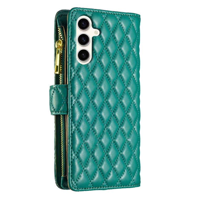 For Samsung Galaxy S24 FE 5G Diamond Lattice Zipper Wallet Leather Flip Phone Case(Green) - Galaxy S24 FE 5G Cases by PMC Jewellery | Online Shopping South Africa | PMC Jewellery | Buy Now Pay Later Mobicred