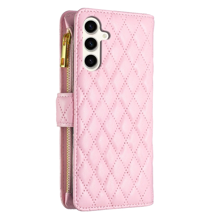 For Samsung Galaxy S24 FE 5G Diamond Lattice Zipper Wallet Leather Flip Phone Case(Pink) - Galaxy S24 FE 5G Cases by PMC Jewellery | Online Shopping South Africa | PMC Jewellery | Buy Now Pay Later Mobicred