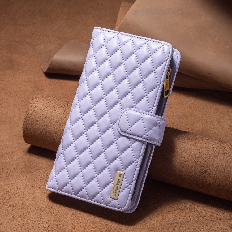 For Samsung Galaxy S24 FE 5G Diamond Lattice Zipper Wallet Leather Flip Phone Case(Purple) - Galaxy S24 FE 5G Cases by PMC Jewellery | Online Shopping South Africa | PMC Jewellery | Buy Now Pay Later Mobicred