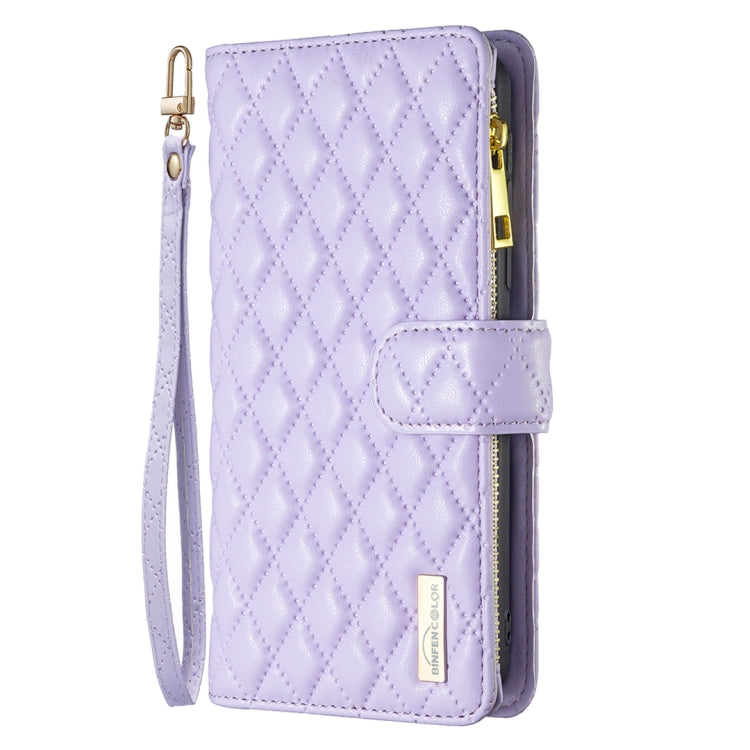 For Samsung Galaxy S24 FE 5G Diamond Lattice Zipper Wallet Leather Flip Phone Case(Purple) - Galaxy S24 FE 5G Cases by PMC Jewellery | Online Shopping South Africa | PMC Jewellery | Buy Now Pay Later Mobicred