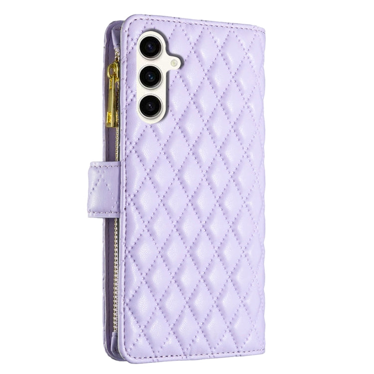 For Samsung Galaxy S24 FE 5G Diamond Lattice Zipper Wallet Leather Flip Phone Case(Purple) - Galaxy S24 FE 5G Cases by PMC Jewellery | Online Shopping South Africa | PMC Jewellery | Buy Now Pay Later Mobicred