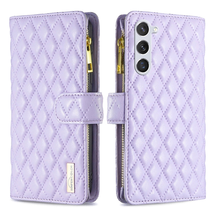 For Samsung Galaxy S25 5G Diamond Lattice Zipper Wallet Leather Flip Phone Case(Purple) - Galaxy S25 5G Cases by PMC TechLife | Online Shopping South Africa | PMC TechLife | Buy Now Pay Later Mobicred