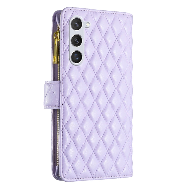 For Samsung Galaxy S25 5G Diamond Lattice Zipper Wallet Leather Flip Phone Case(Purple) - Galaxy S25 5G Cases by PMC TechLife | Online Shopping South Africa | PMC TechLife | Buy Now Pay Later Mobicred
