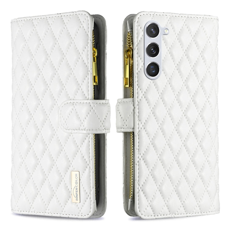 For Samsung Galaxy S25+ 5G Diamond Lattice Zipper Wallet Leather Flip Phone Case(White) - Galaxy S25+ 5G Cases by PMC TechLife | Online Shopping South Africa | PMC TechLife | Buy Now Pay Later Mobicred
